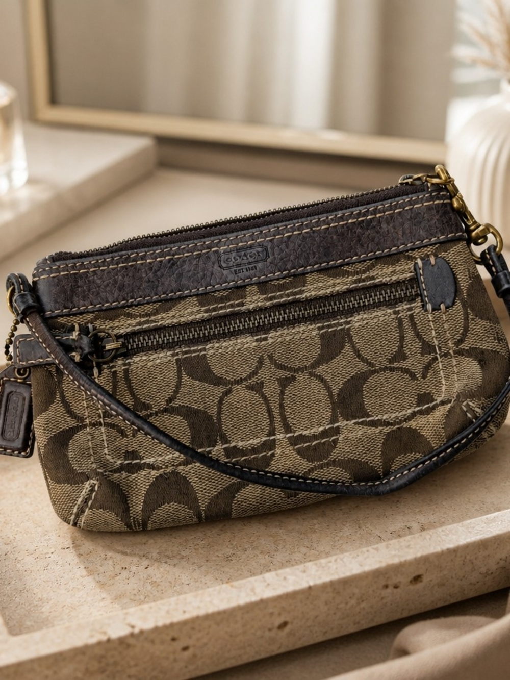 Coach Brown Signature Canvas Wristlet